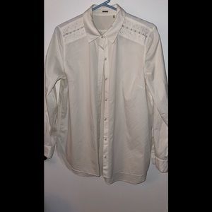 White Long Sleeve Button Down Shirt with Back Detail